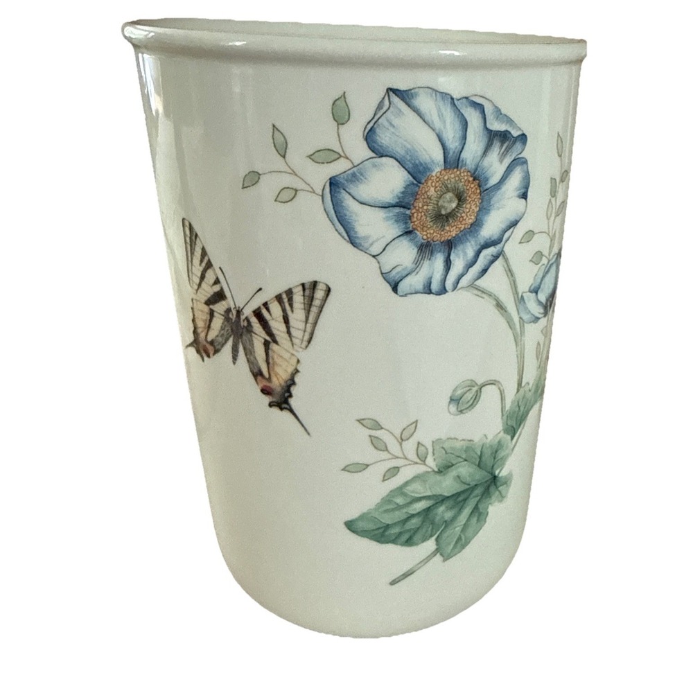 Lenox "Butterfly Meadow" Utensil Holder / Vase 7"x5" Flowers & Insects